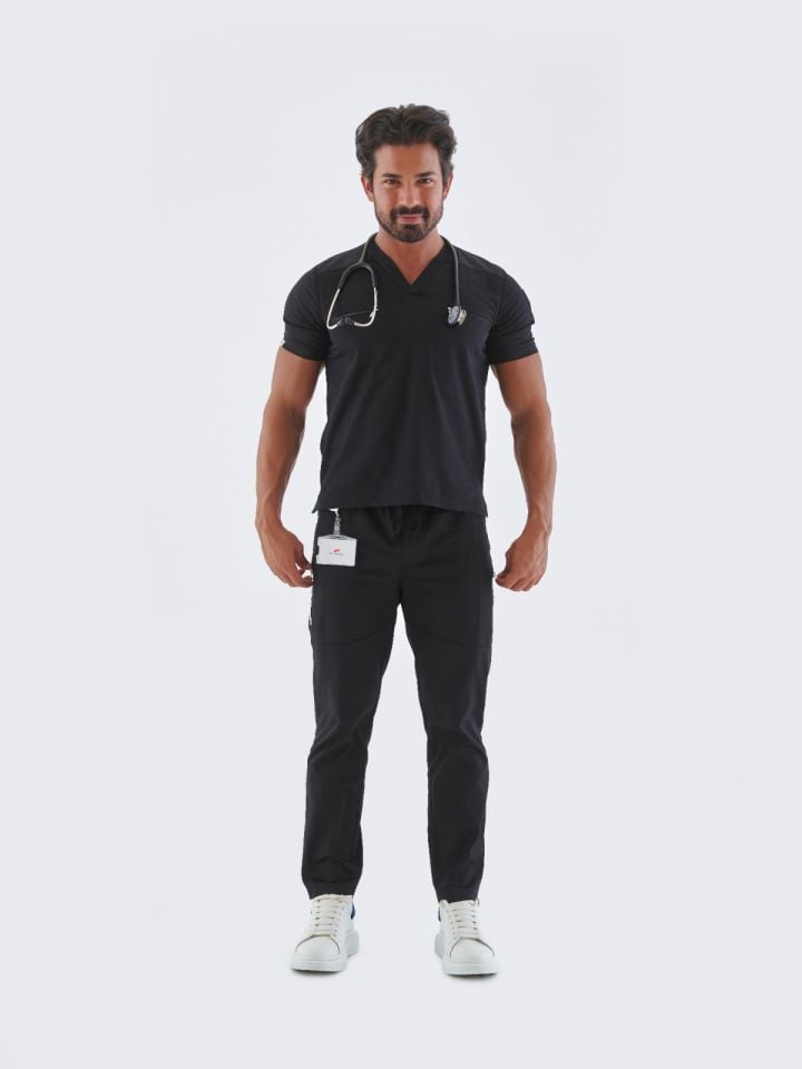 SHELDON Erkek Tıbbi Scrub Üst - Siyah