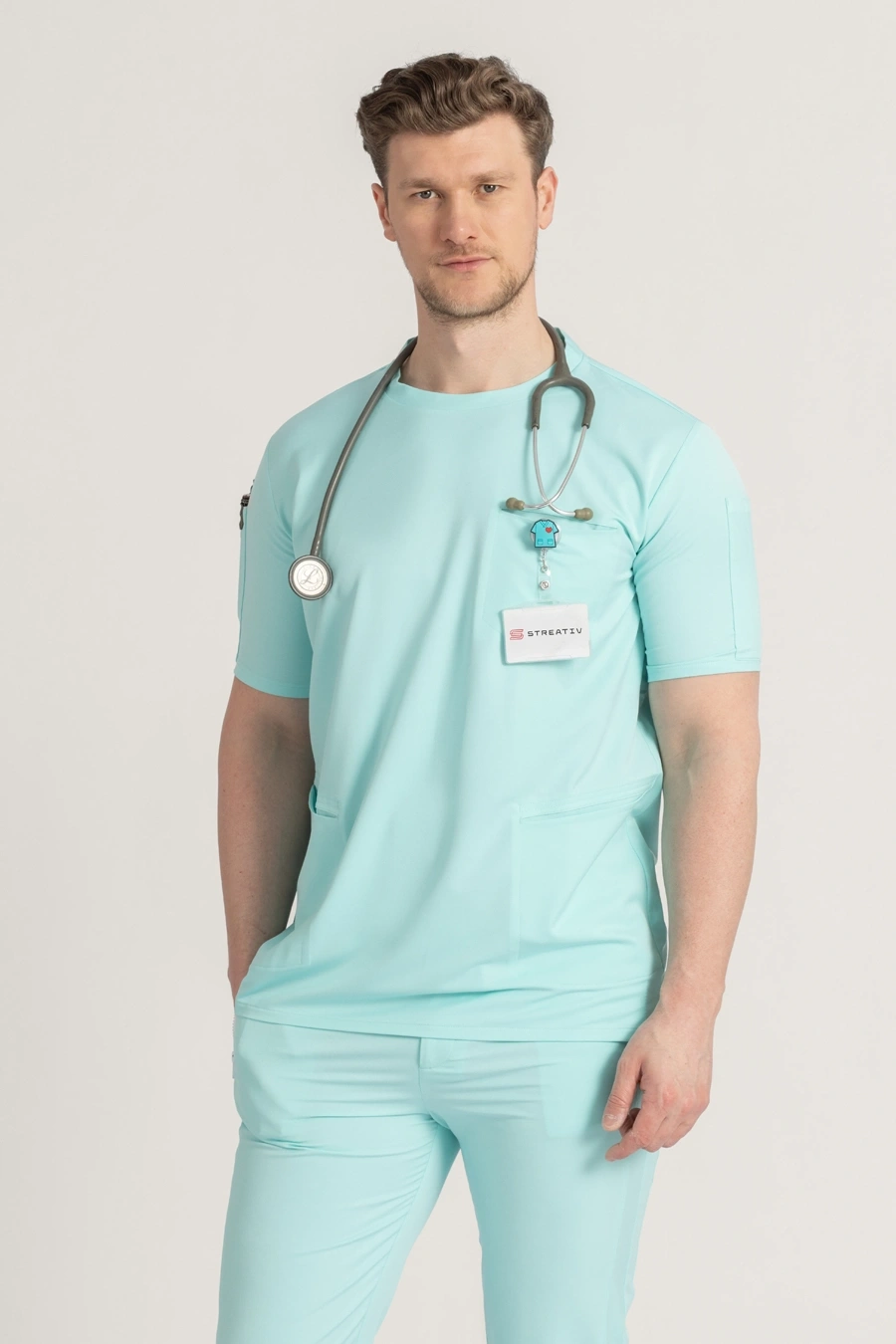 RICK Erkek Tıbbi Scrubs Forması Üstü – Turkuaz